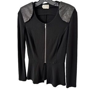 Torn By Ronny Kobo Zip Up  Jacket Blazer Black W/leather Accents Sz S